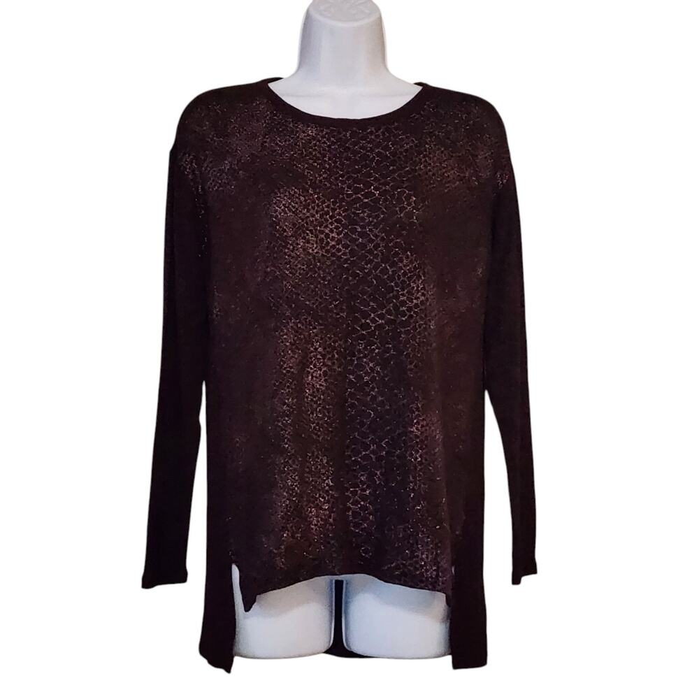 ANA Womens Pullover Tunic Sweater Size S Dark Burgundy Metallic Split Seam